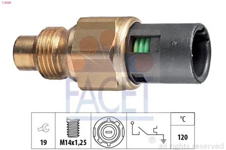 Датчик температури (вказівник/120°C) RENAULT 19 88-95/KANGOO 97-08 1.4i/TRAFIC 89-97 2.2 FACET 7.4048