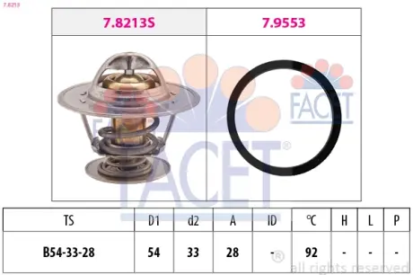 Термостат Opel Omega A/Ascona B/Ford Scorpio/Volvo S60/S70/V70 2.0-3.0 i/D -98 (92 C) FACET 7.8213
