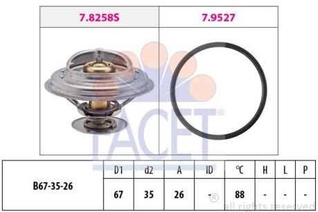 Термостат BMW 3(E30/E36)/5(E34)/ Volvo 940 1.6-2.8 87-00 (88C) з прокладкою FACET 7.8258