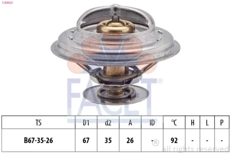 Термостат BMW 3(E36)/5(E39) 1.6-2.8 i 89-00 (92C) з прокладкою FACET 7.8302S