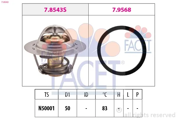 Термостат Duster/Logan/Clio/Kangoo/Megane I, II, III 1,4/1.6/2.0i 98- (88 C) Facet FACET 7.8543 (фото 1)