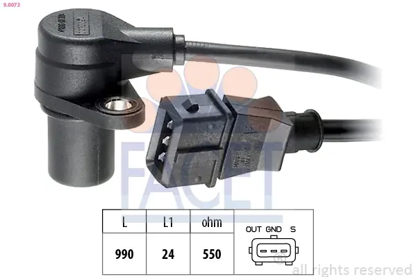 Датчик оборотов коленвала Opel Kadett E/Omega A/Vectra A 1.6-3.3 (85-03) FACET 90073 (фото 1)
