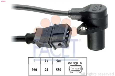 Датчик оборотов коленвала BMW 3(E36), 5(E34) 1.6/1.8/1.8LPG (89-00) Facet FACET 9.0087