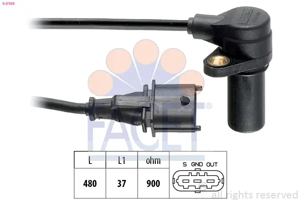Датчик оборотов коленвала Fiat Punto, Bravia,Bravo/Lancia Kappa 1.9D/2.4D (96-) Facet FACET 9.0169 (фото 1)