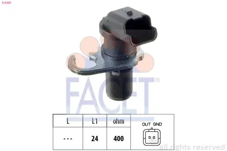 Датчик оборотов коленвала Citroen Jumper/SCUDO/Peugeot 206, 307, 406 1.8-2.2D (98-) Facet FACET 9.0260