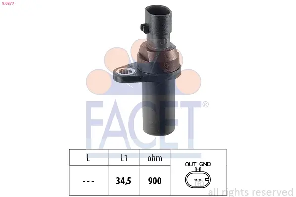 Датчик оборотов коленвала Fiat DOBLO,LINEA, 500, BRAVA, BRAVO, GRANDE PUNTO 1.2-1.4LPG 99- Facet FACET 9.0377 (фото 1)