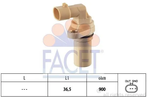 Датчик оборотов коленвала Fiat DOBLO, PUNTO, SEDICI 1.8/1.9D/2.4D 99- Facet FACET 9.0379 (фото 1)