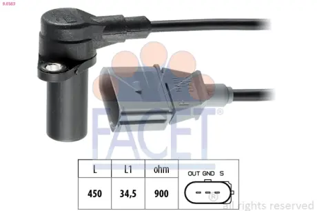Датчик обертів коленвала Audi A6/A8/Q7 3.3-4.2 i/TDI (98-) Facet FACET 9.0383