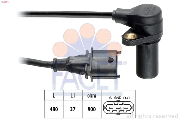 Датчик оборотов коленвала Fiat PUNTO,BRAVA,BRAVO/Lancia KAPPA 1.9D/2.4D (96-) Facet FACET 9.0631 (фото 1)