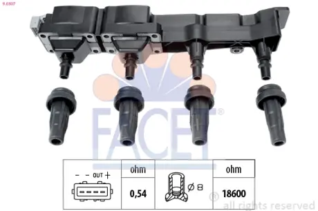 Котушка запалення Citroen Berlingo/ Peugeot 206/307/Partner 1.6 00- FACET 9.6307