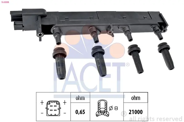 Котушка запалення Citroen C5/Jumpy/ Peugeot 206/307/407 1.8/2.0 99- FACET 9.6308 (фото 1)