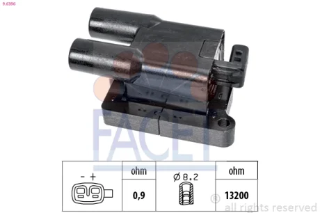 Катушка зажигания (на два циліндри) Hyundai i10 (03-)1.1i (9.6396) Facet FACET 96396