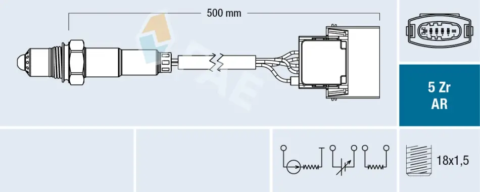 Лямбда-зонд (кількість дротів 6, 500мм) OPEL SIGNUM, VECTRA C, VECTRA C GTS, ZAFIRA A, ZAFIRA B 2.2 09.00-12.12 FAE 75015 (фото 1)