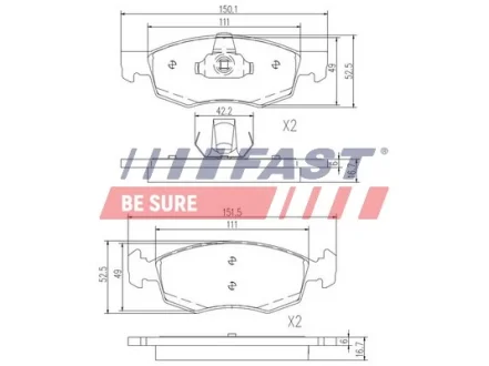 Колодки гальмівні, передні, без датчика, 00- FAST FT29102