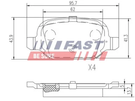 Колодки Гальмівні FIAT Panda 03- зад Без Датчика 1.4 FAST FT29162