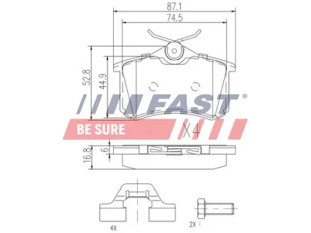 Колодки гальмівні, задні, без датчика FAST FT29520