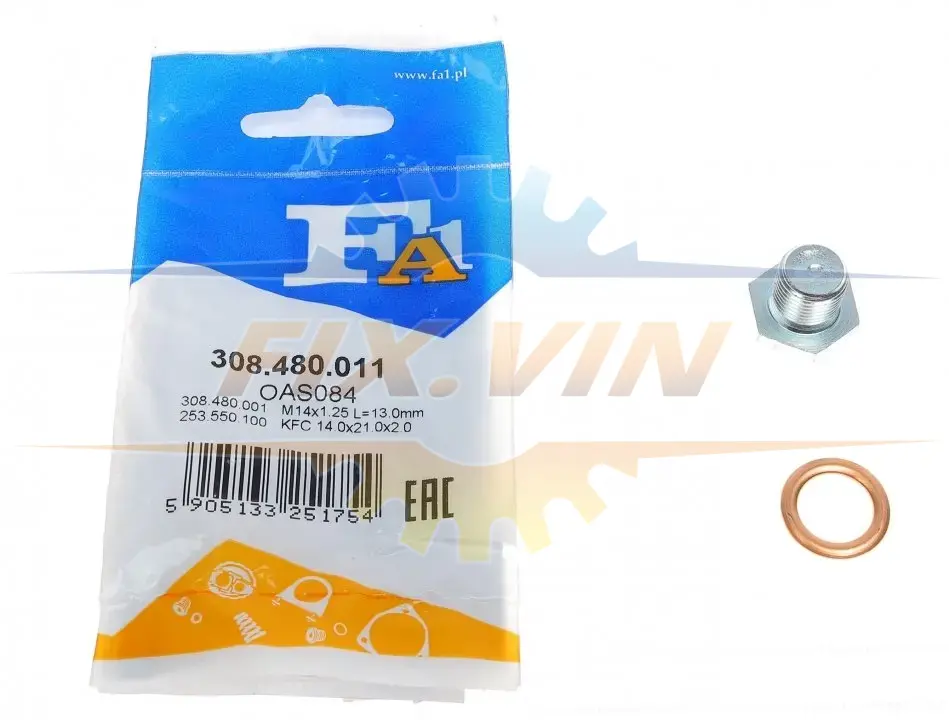 Пробка піддону + ущільнювач FA1 Fischer Automotive One (FA1) 308.480.011 (фото 1)
