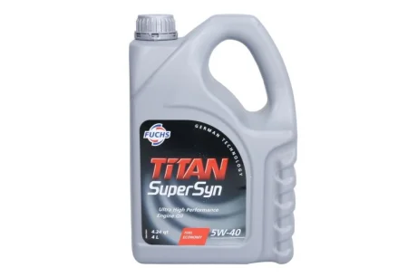 Олива двигуна 4L Fuchs Titan Supersyn LL 5W40 (API SM, SL/CF ACEA A3/B4-08 PSA B71 2296 BMW LL-01 PORSCHE A40 RENAULT RN 0710/0700 OPEL GM-LL-B-025 MB 229.3 VW 502.00 / 505.00) FUCHS/TITAN TITAN SUPERSYN 5W40 4L
