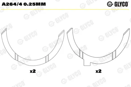 Півкільця розбігу валу. RVI MIDR 06.35.40 Glyco A264/4 0.25MM