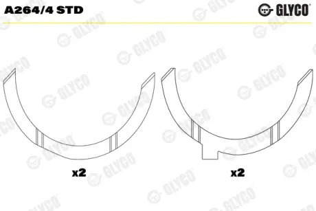 Півкільця розбігу валу. RVI MIDR 06.35.40 Glyco A264/4 STD