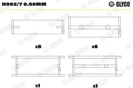 Вкладиші корінні 0.50 Glyco H992/7 0.50MM
