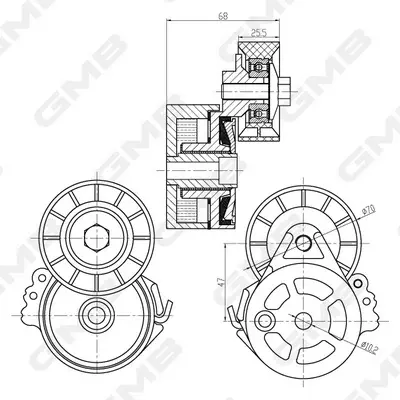 Ролик натяжной ремня генератора Citron/Peugeot/Fiat/Ford/Volvo 1.9D/2.0 HDi/2.2 GMB GAT20770 (фото 1)