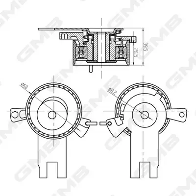 Натягувач ременя ГРМ Ford Focus II/Kuga I/Mondeo IV/S-Max/ Volvo C30/C70/S40/S60 (2.5T (Volvo B5254T/B5254T3/B5254T7), 2.4i (B5244S), 1.9/2.0 gasoline Volvo) GMB GTB0850 (фото 1)