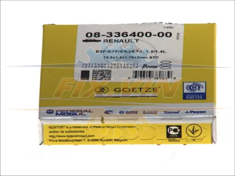 Кільця поршневі RENAULT 75.8 (1.5/1.75/3) 1.2I/1.4 E2F/E5F/E6J/E7F/E7J (вир-во) GOETZE 08-336400-00 (фото 1)