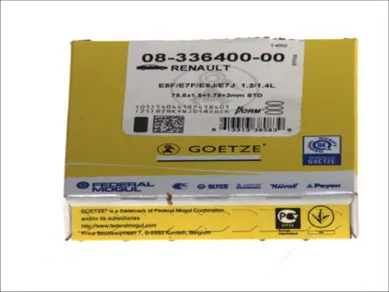 Кільця поршневі RENAULT 75.8 (1.5/1.75/3) 1.2I/1.4 E2F/E5F/E6J/E7F/E7J (вир-во) GOETZE 08-336400-00