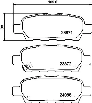 Гальмівні колодки зад. Qashqai/X-Trail 07- (38x105,5x14,3) HELLA PAGID 8DB355010-241 (фото 1)