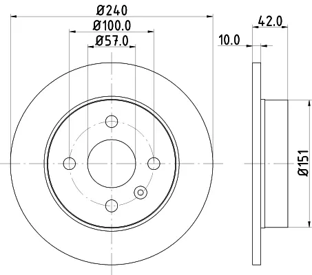HELLA OPEL диск гальмівний задн. Astra G/H (240*10) (4-відв.) HELLA PAGID 8DD355106091 (фото 1)