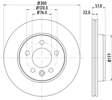 HELLA PRO VW гальмівний диск задн. AMAROK 2.0 BiTDI 11-, CRAFTER 2.0 TDI 17- HELLA PAGID 8DD355125571