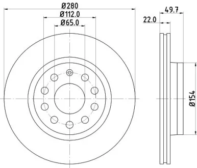 HELLA PRO HIGH CARBON AUDI диск гальмівний перед.(280x22) (вентил.) A3 03- VW Golf V, Caddy 04- HELLA PAGID 8DD355127991