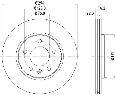 HELLA PRO HIGH CARBON VW диск гальмівний задн. (вентил.) T5 03- (294*22) HELLA PAGID 8DD355128031 (фото 1)