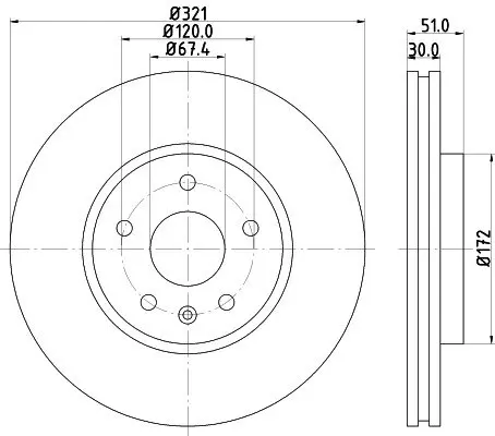 HELLA PRO HIGH CARBON OPEL гальмівний диск передн. INSIGNIA A, CHEVROLET CAMARO, SAAB HELLA PAGID 8DD355129091 (фото 1)