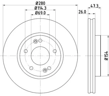 HELLA PRO HIGH CARBON HYUNDAI диск гальмівний передн. Tucson, Sonata 04-, Kia Magentis HELLA PAGID 8DD355129711