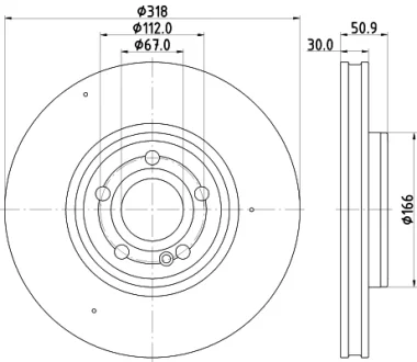 HELLA PRO HIGH CARBON DB гальмівний диск W177, V177, W247, H247, X247 HELLA PAGID 8DD355133051
