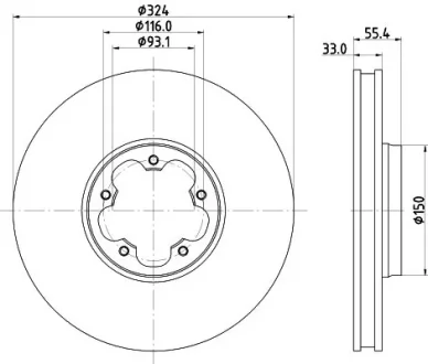 HELLA PRO FORD Гальмівний диск передн. TOURNEO CUSTOM V362 2.0 15- HELLA PAGID 8DD355135111