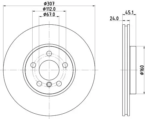 HELLA PRO HIGH CARBON BMW Гальмівний диск передн. 2 (U06), X1 (U11), X2 (U10) HELLA PAGID 8DD355135121 (фото 1)
