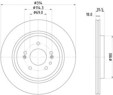 HELLA PRO HYUNDAI Гальмівний диск задн. SANTA FE IV 2.0, 2.4 18-, PALISADE HELLA PAGID 8DD355135221