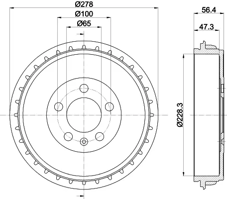 HELLA SKODA гальмівний барабан FABIA 1.6 21-, KAMIQ 1.0 19-, VW POLO 1.0 17-, SEAT HELLA PAGID 8DT355303251 (фото 1)