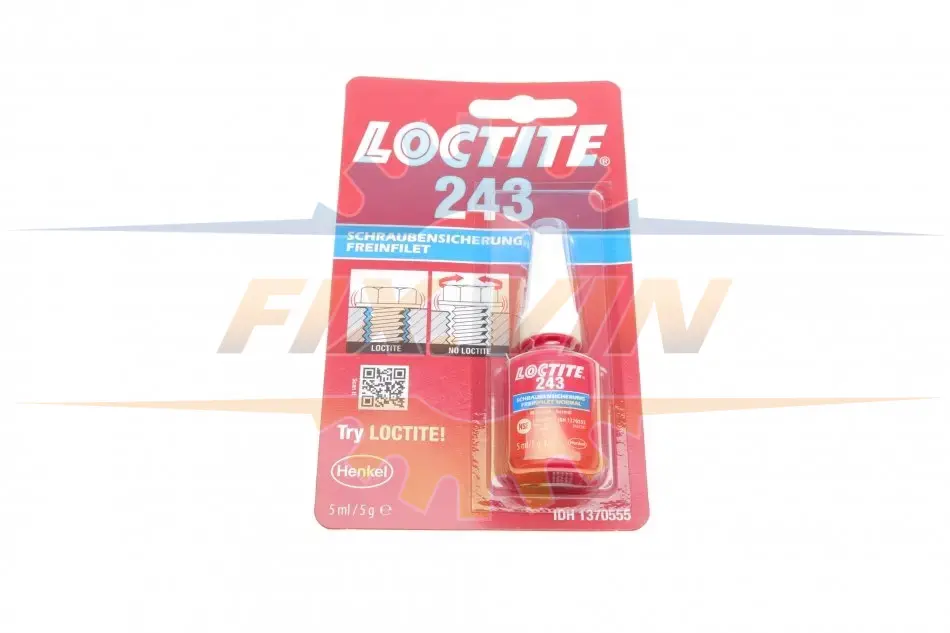 Фіксатор різьби Loctite 243 анаеробний, середньої міцності 5мл Loctite 243 є однокомпонентним анаеробним різьбовим фіксатором середньої міцності. Підходить для злегка замаслених поверхонь. Можливо демонтувати за допомогою ручного інструменту. Для біл Henkel/Loctite 1370555 (фото 1)