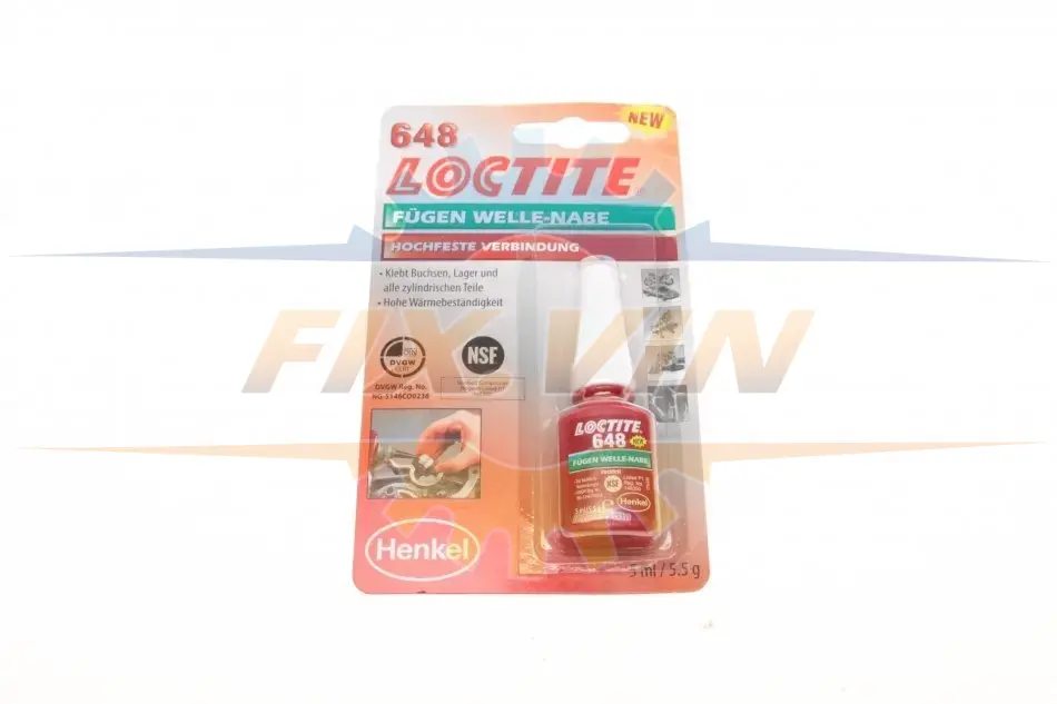 Фіксатор вал-втулка Loctite 648 анаеробний, високої міцності, зазор до 0,15 мм, до 175°С 5мл Loctite 648 (Локтайт 648) - фіксатор високої міцності для з\'єднання деталей, що працюють при підвищених температурах з проміжком або натягом, фіксація втуло Henkel/Loctite 1804041 (фото 1)