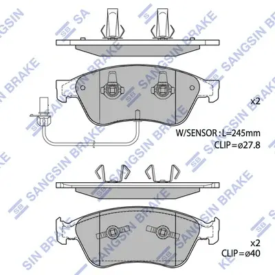 Колодки гальмівні передні Audi A6 (06-), A8 (03-), VW Phaeton (3D) (02-) HI-Q Hi-Q (SANGSIN) SP1693 (фото 1)
