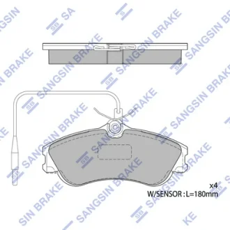 Колодки гальмівні передні Citroen Xsara, Picasso (99-), Peugeot 206 (00-) HI-Q Hi-Q (SANGSIN) SP1743A
