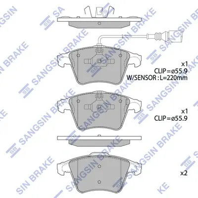 Колодки тормозные передние VW Multivan V 16inch (09-) Hi-Q (SANGSIN) SP1979 (фото 1)