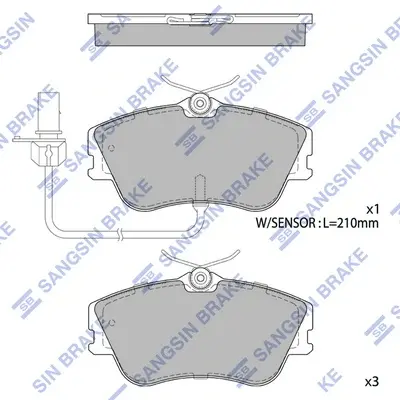 Колодки гальмівні передні VW Transporter IV (70XB,70XC,7DB,7DW) (-03) HI-Q Hi-Q (SANGSIN) SP1985 (фото 1)