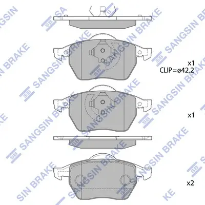 Колодки гальмівні передні Audi A3 (8L1) (-03), Skoda Octavia (-10), VW GOLF III, IV HI-Q Hi-Q (SANGSIN) SP2097A (фото 1)