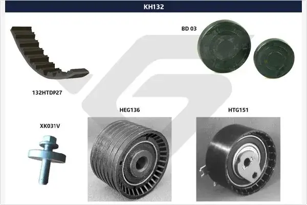 Комплект ременя ГРМ Renault Kangoo I, Clio II, Logan, Duster 1,4-1,6 16V Hutchinson HUTCHINSON KH132 (фото 1)