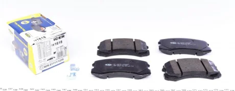 Комплект передних тормозных колодок MITSUBISHI Lancer 1.3-1.8 95-13, Colt VI 1.1 02-12, MR569225, MN116604, MR569233, MN116764, MZ690185, MR569224, MZ690563 ICER 181618